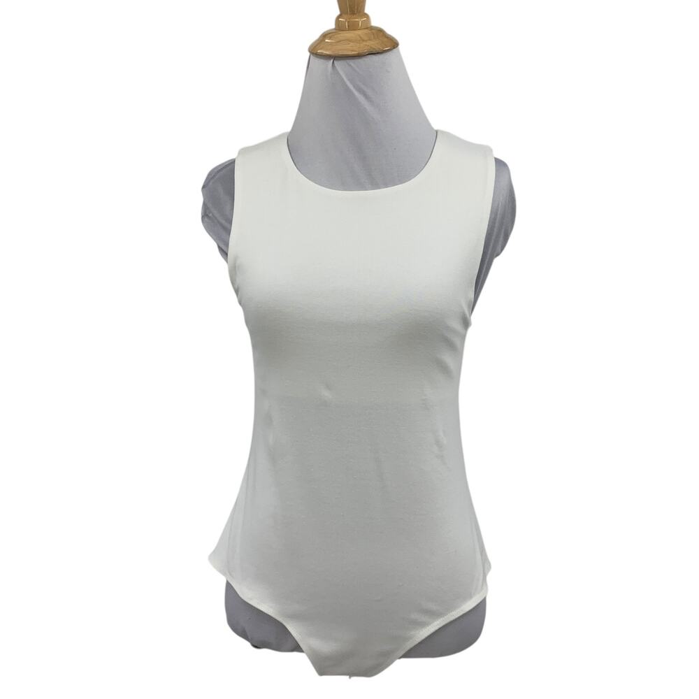 Steve Madden Bodysuit Womens M Medium Ivory Crew Neck Sleeveless Snap Button